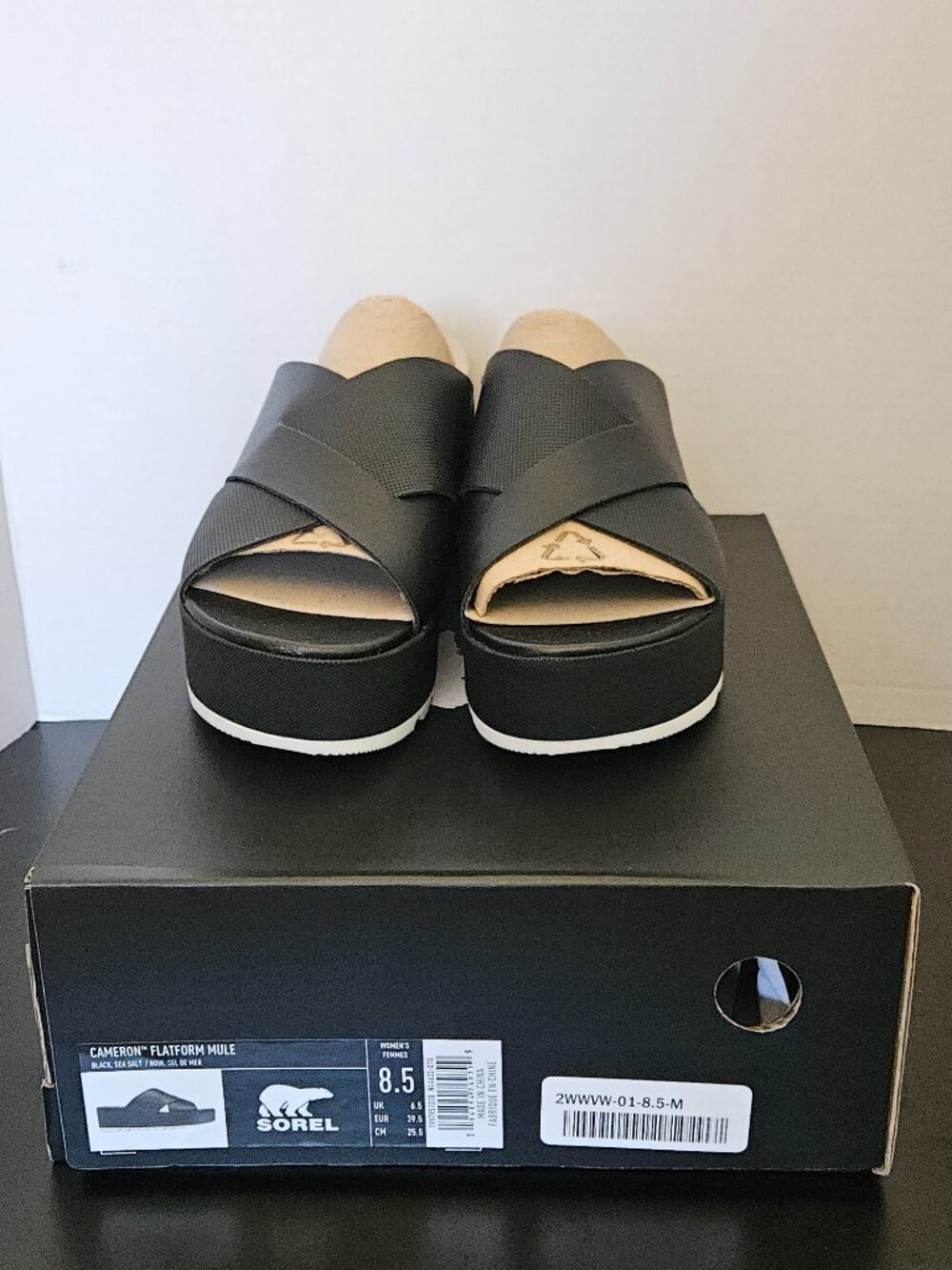 Sorel Cameron Flatform Mule Black Sea Salt Women's 8.5 NWT